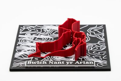 Bwlch Nant yr Arian 3D Printed Trail Centre Map with extruded route and accurate contours