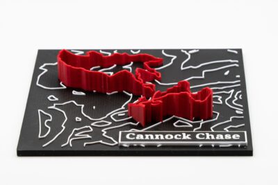 Cannock Chase 3D Printed Trail Centre Map with extruded route and accurate contours