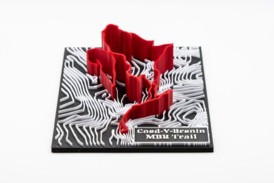 Coed-Y-Brenin MBR Trail 3D Printed Trail Centre Map with extruded route and accurate contours