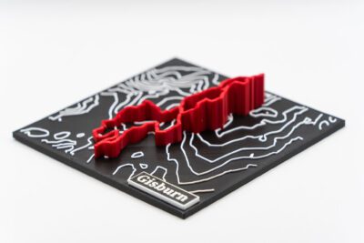 Gisburn 3D Printed Trail Centre Map with extruded route and accurate contours
