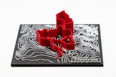Glentress 3D Printed Trail Centre Map with extruded route and accurate contours