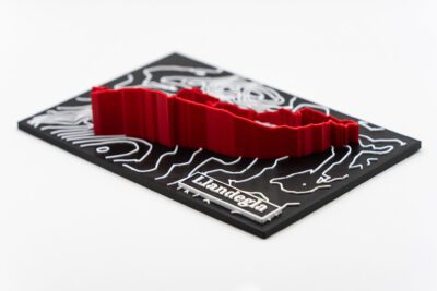 Llandegla 3D Printed Trail Centre Map with extruded route and accurate contours