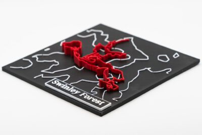 Swinley Forest Red and Blue Route 3D Printed Trail Centre Map with extruded route and accurate contours