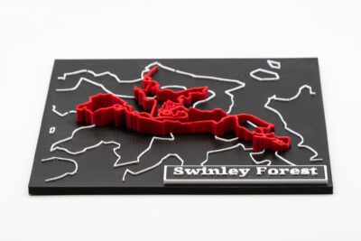 Swinley Forest Red and Blue Route 3D Printed Trail Centre Map with extruded route and accurate contours